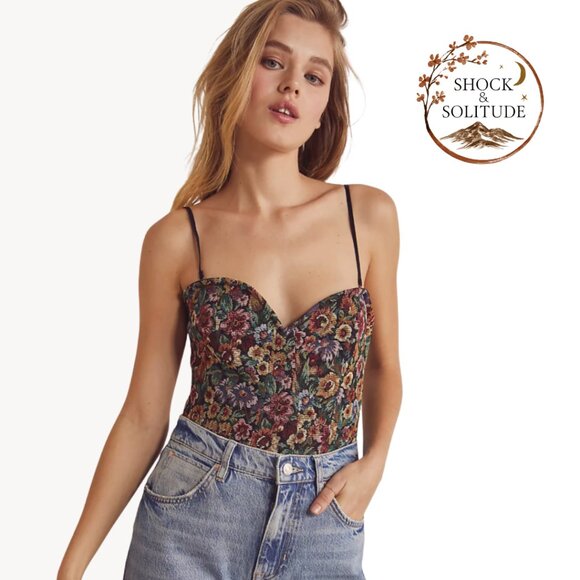 Free People Wildflower Strapless Embroidered Corset Bodysuit | XS | NWOT - Picture 2 of 6